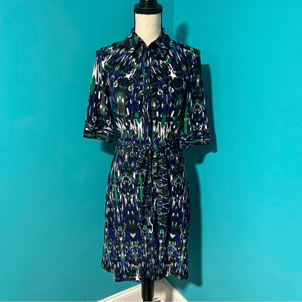 Laundry by Shelli Segal 4 Abstract Print Button Front Collared 3/4 Sleeve Dress